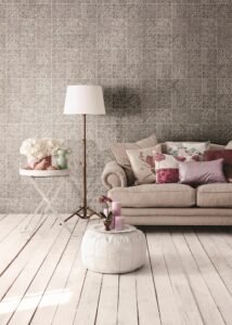 Parete con effetto cementine in gress porcellanato con vari disegni.