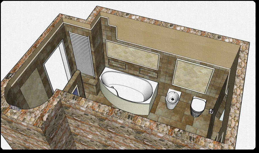 Studio volumetrico storico di un ambiente bagno