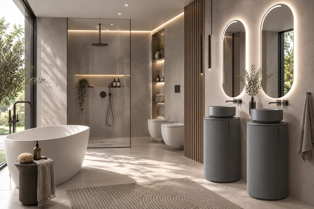 Rendering digitale di suite bagno contemporanea