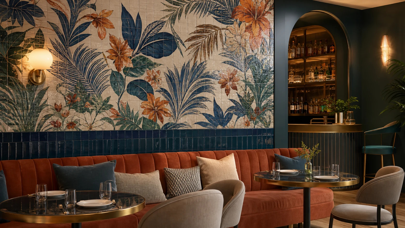 Parete decorativa in bicottura in un hotel ristorante contemporaneo