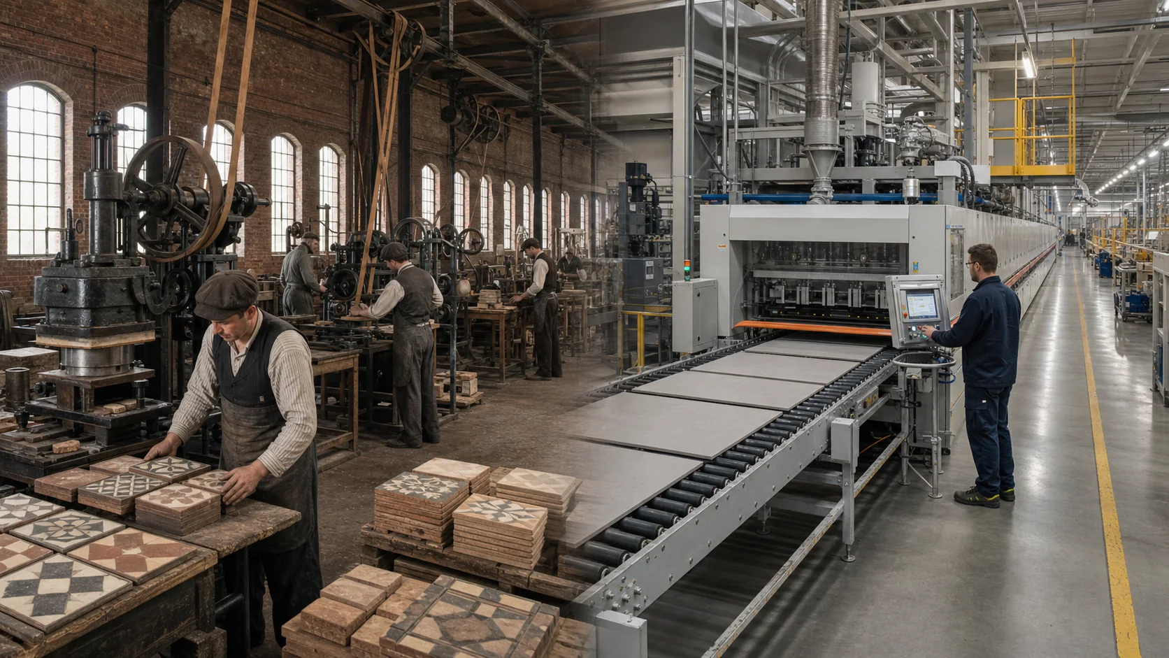 Ricostruzione del passaggio dalla fabbrica di piastrelle ottocentesca a una moderna linea per gres porcellanato
